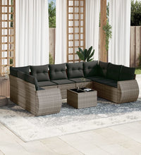 10-tlg. Garten-Sofagarnitur mit Kissen Grau Poly Rattan