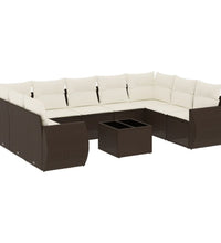 10-tlg. Garten-Sofagarnitur mit Kissen Braun Poly Rattan