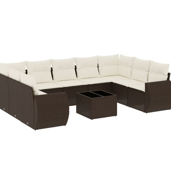 10-tlg. Garten-Sofagarnitur mit Kissen Braun Poly Rattan