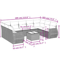10-tlg. Garten-Sofagarnitur mit Kissen Braun Poly Rattan