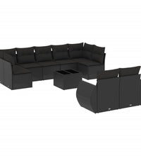 10-tlg. Garten-Sofagarnitur mit Kissen Schwarz Poly Rattan
