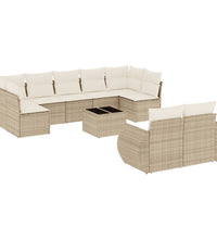 10-tlg. Garten-Sofagarnitur mit Kissen Beige Poly Rattan