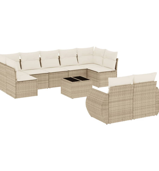10-tlg. Garten-Sofagarnitur mit Kissen Beige Poly Rattan