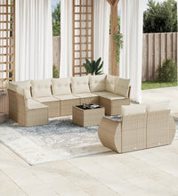 10-tlg. Garten-Sofagarnitur mit Kissen Beige Poly Rattan