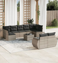 10-tlg. Garten-Sofagarnitur mit Kissen Hellgrau Poly Rattan