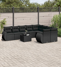 10-tlg. Garten-Sofagarnitur mit Kissen Schwarz Poly Rattan