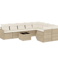 10-tlg. Garten-Sofagarnitur mit Kissen Beige Poly Rattan