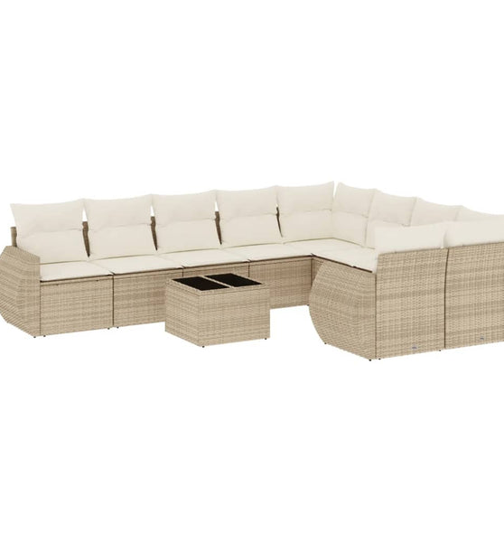 10-tlg. Garten-Sofagarnitur mit Kissen Beige Poly Rattan