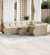 10-tlg. Garten-Sofagarnitur mit Kissen Beige Poly Rattan