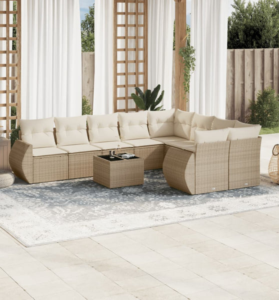 10-tlg. Garten-Sofagarnitur mit Kissen Beige Poly Rattan