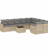 10-tlg. Garten-Sofagarnitur mit Kissen Beige Poly Rattan
