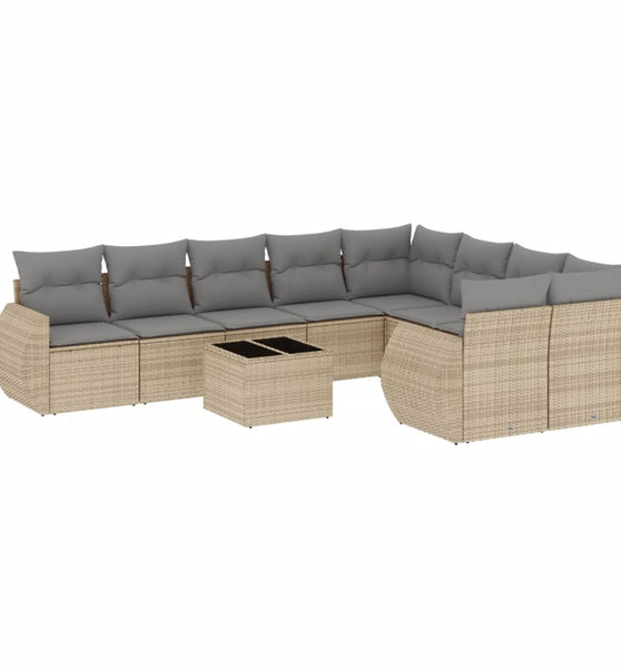 10-tlg. Garten-Sofagarnitur mit Kissen Beige Poly Rattan