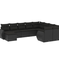 10-tlg. Garten-Sofagarnitur mit Kissen Schwarz Poly Rattan