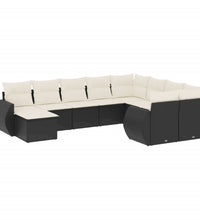 10-tlg. Garten-Sofagarnitur mit Kissen Schwarz Poly Rattan