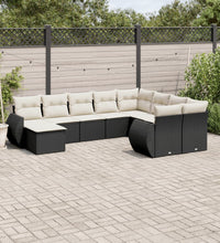 10-tlg. Garten-Sofagarnitur mit Kissen Schwarz Poly Rattan