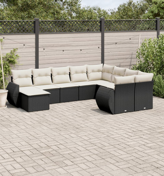 10-tlg. Garten-Sofagarnitur mit Kissen Schwarz Poly Rattan