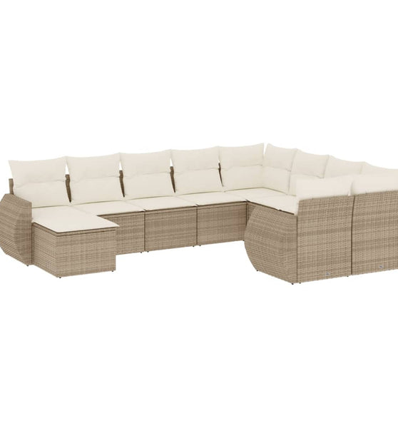 10-tlg. Garten-Sofagarnitur mit Kissen Beige Poly Rattan