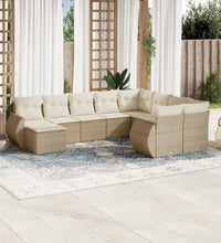 10-tlg. Garten-Sofagarnitur mit Kissen Beige Poly Rattan