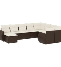 10-tlg. Garten-Sofagarnitur mit Kissen Braun Poly Rattan