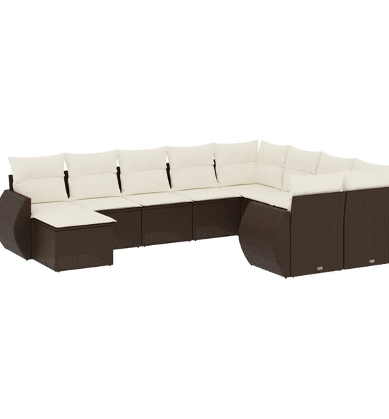 10-tlg. Garten-Sofagarnitur mit Kissen Braun Poly Rattan