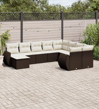 10-tlg. Garten-Sofagarnitur mit Kissen Braun Poly Rattan