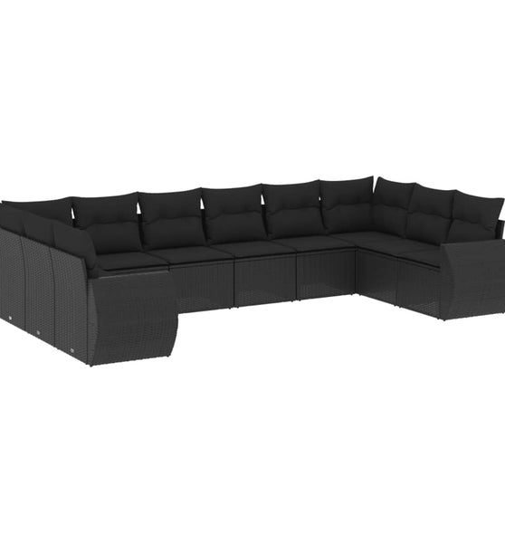 10-tlg. Garten-Sofagarnitur mit Kissen Schwarz Poly Rattan