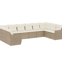 10-tlg. Garten-Sofagarnitur mit Kissen Beige Poly Rattan