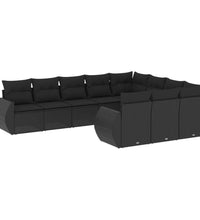 10-tlg. Garten-Sofagarnitur mit Kissen Schwarz Poly Rattan