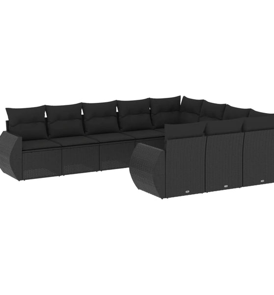 10-tlg. Garten-Sofagarnitur mit Kissen Schwarz Poly Rattan