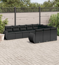 10-tlg. Garten-Sofagarnitur mit Kissen Schwarz Poly Rattan