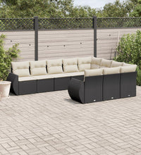 10-tlg. Garten-Sofagarnitur mit Kissen Schwarz Poly Rattan