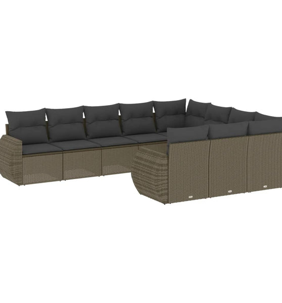 10-tlg. Garten-Sofagarnitur mit Kissen Hellgrau Poly Rattan