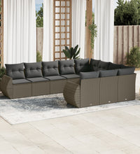 10-tlg. Garten-Sofagarnitur mit Kissen Hellgrau Poly Rattan