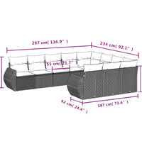 10-tlg. Garten-Sofagarnitur mit Kissen Braun Poly Rattan
