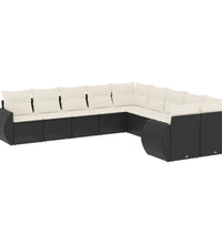 10-tlg. Garten-Sofagarnitur mit Kissen Schwarz Poly Rattan