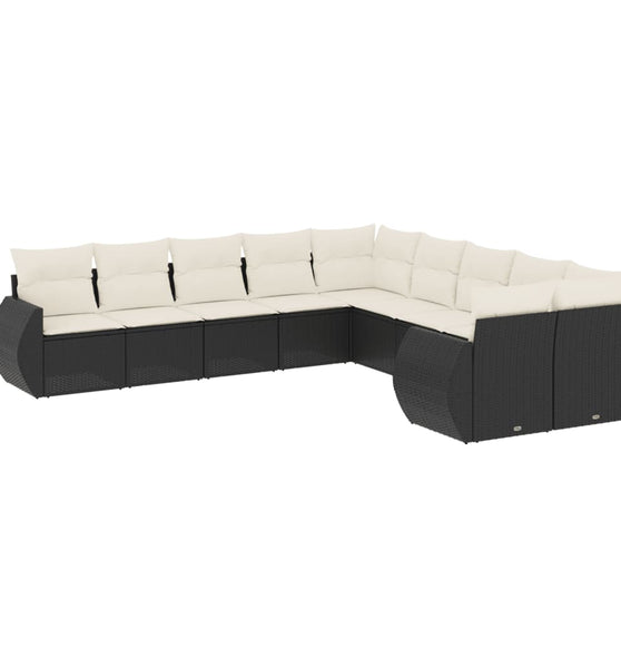 10-tlg. Garten-Sofagarnitur mit Kissen Schwarz Poly Rattan