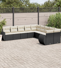 10-tlg. Garten-Sofagarnitur mit Kissen Schwarz Poly Rattan