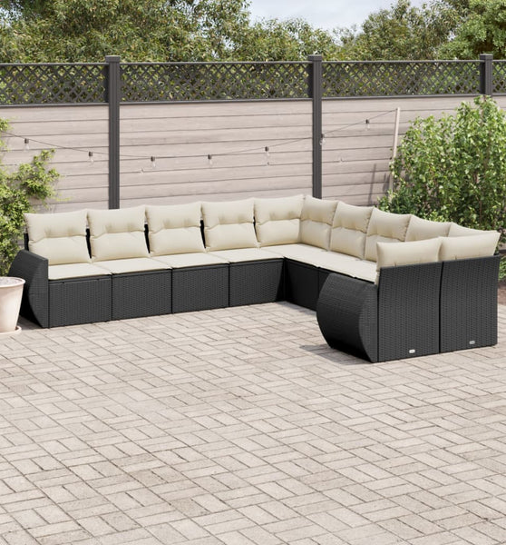 10-tlg. Garten-Sofagarnitur mit Kissen Schwarz Poly Rattan