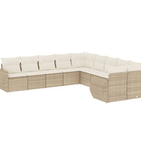 10-tlg. Garten-Sofagarnitur mit Kissen Beige Poly Rattan