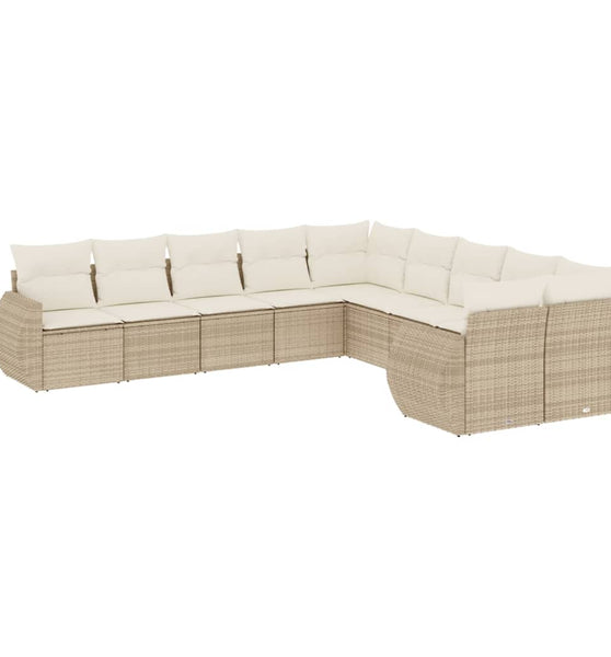 10-tlg. Garten-Sofagarnitur mit Kissen Beige Poly Rattan