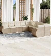 10-tlg. Garten-Sofagarnitur mit Kissen Beige Poly Rattan