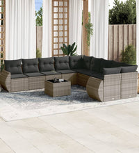 10-tlg. Garten-Sofagarnitur mit Kissen Grau Poly Rattan
