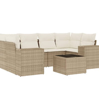 7-tlg. Garten-Sofagarnitur mit Kissen Beige Poly Rattan