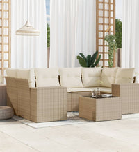 7-tlg. Garten-Sofagarnitur mit Kissen Beige Poly Rattan