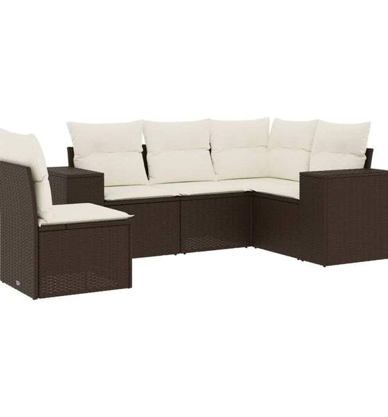 5-tlg. Garten-Sofagarnitur mit Kissen Braun Poly Rattan