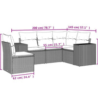 5-tlg. Garten-Sofagarnitur mit Kissen Braun Poly Rattan