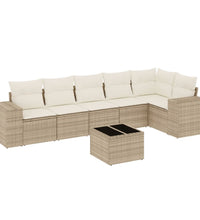 7-tlg. Garten-Sofagarnitur mit Kissen Beige Poly Rattan