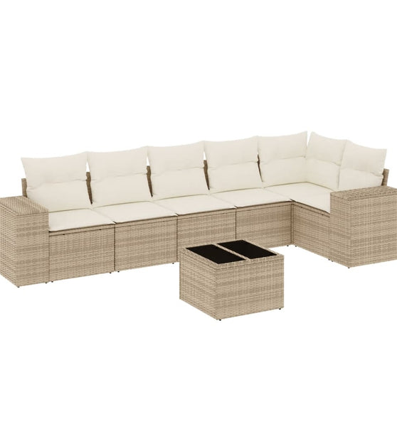 7-tlg. Garten-Sofagarnitur mit Kissen Beige Poly Rattan