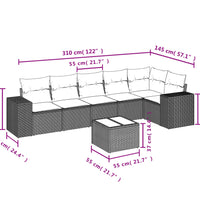 7-tlg. Garten-Sofagarnitur mit Kissen Beige Poly Rattan
