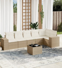 7-tlg. Garten-Sofagarnitur mit Kissen Beige Poly Rattan